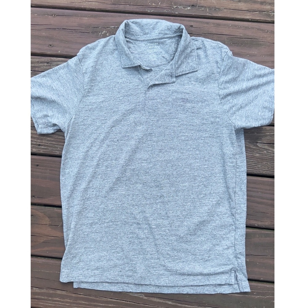 American Eagle Polo Shirt Mens Large Gray Super Soft Standard Fit Logo Excellent